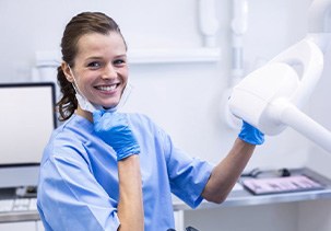 Dental hygienist smiles