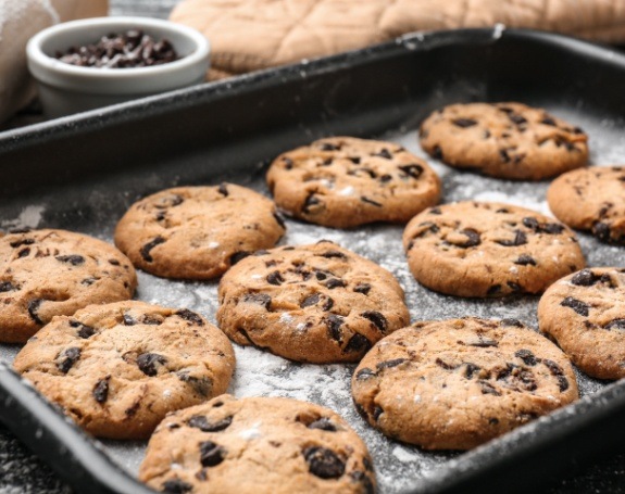 Tray of baking cookies